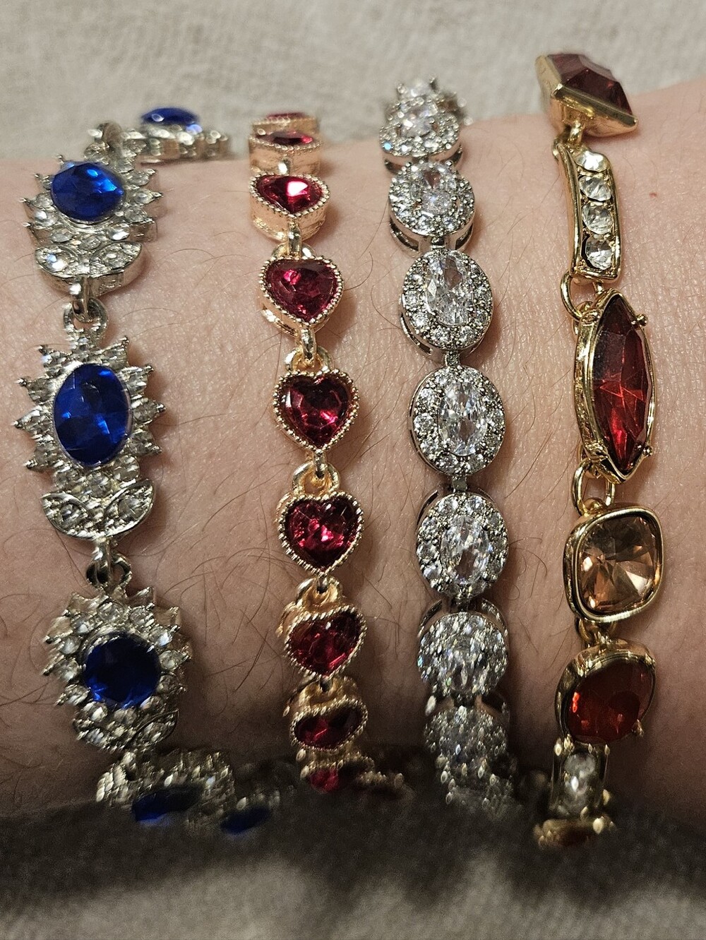 Lot of 4 Crystal Rhinestone Bracelets Prom Formal Party Costume Jewelry Bundle